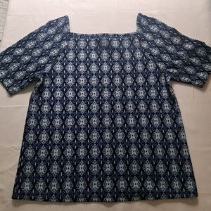 LOFT Square Neck Puff Sleeve‎ Blouse Women's Size S Blue Floral Print